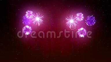 美丽的紫色烟花与激光表演冬季夜空在除夕夜。 节日里放着<strong>浓郁</strong>的紫罗兰烟火
